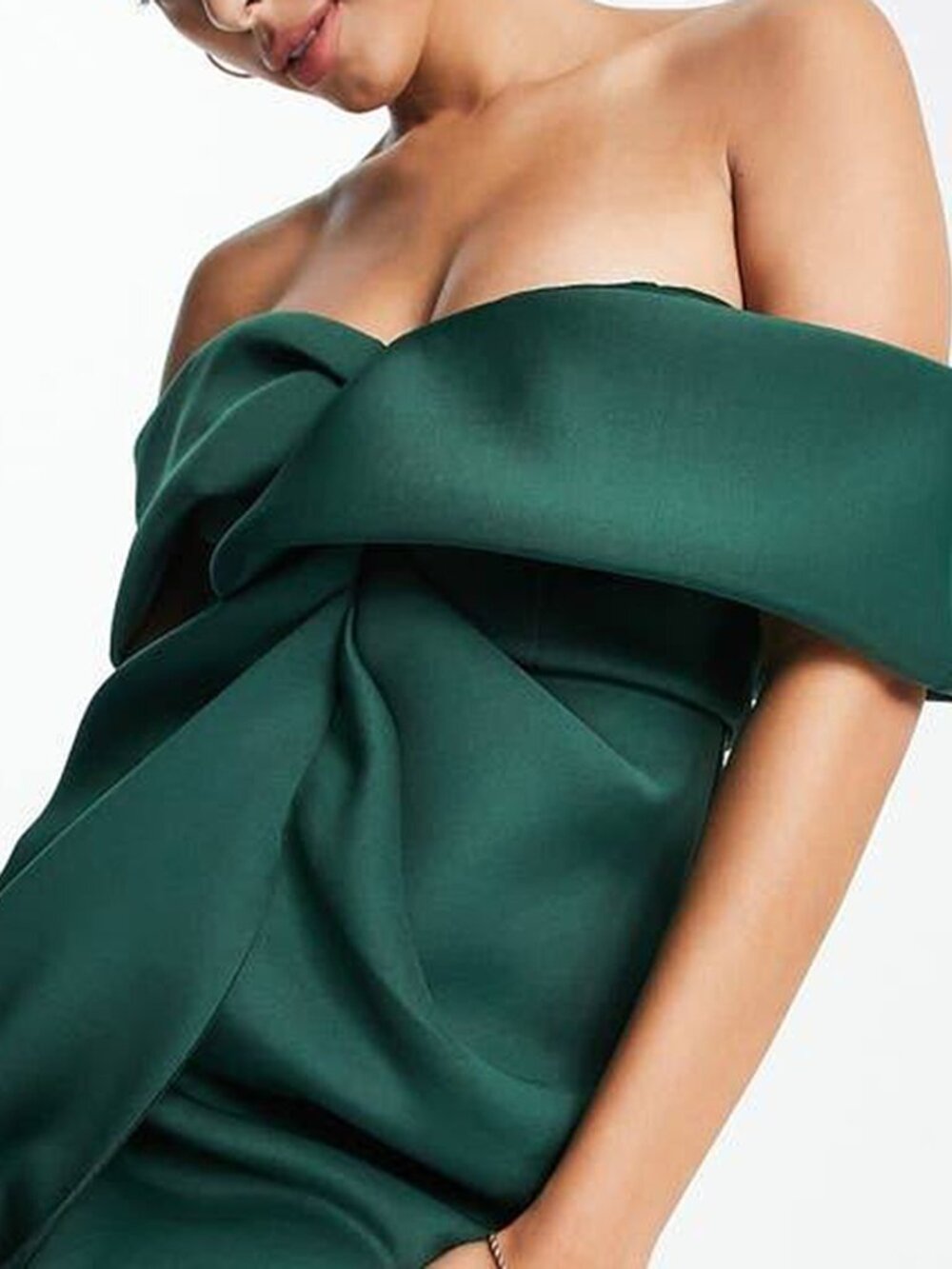 ASOS Off-the-Shoulder Twist-Front, Tulip Hem, Midi Dress, Dark Green, Size 8